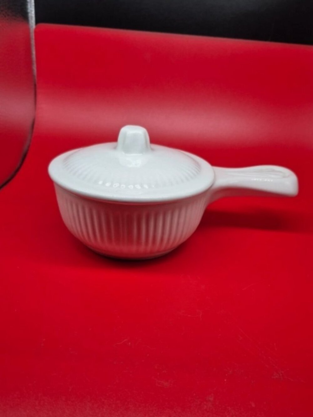 Vintage California Pottery USA 879 White Soup Bowl w/ Handle & Lid